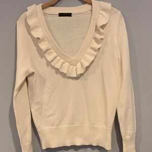 J. Crew Ivory Ruffle V-Neck Sweater